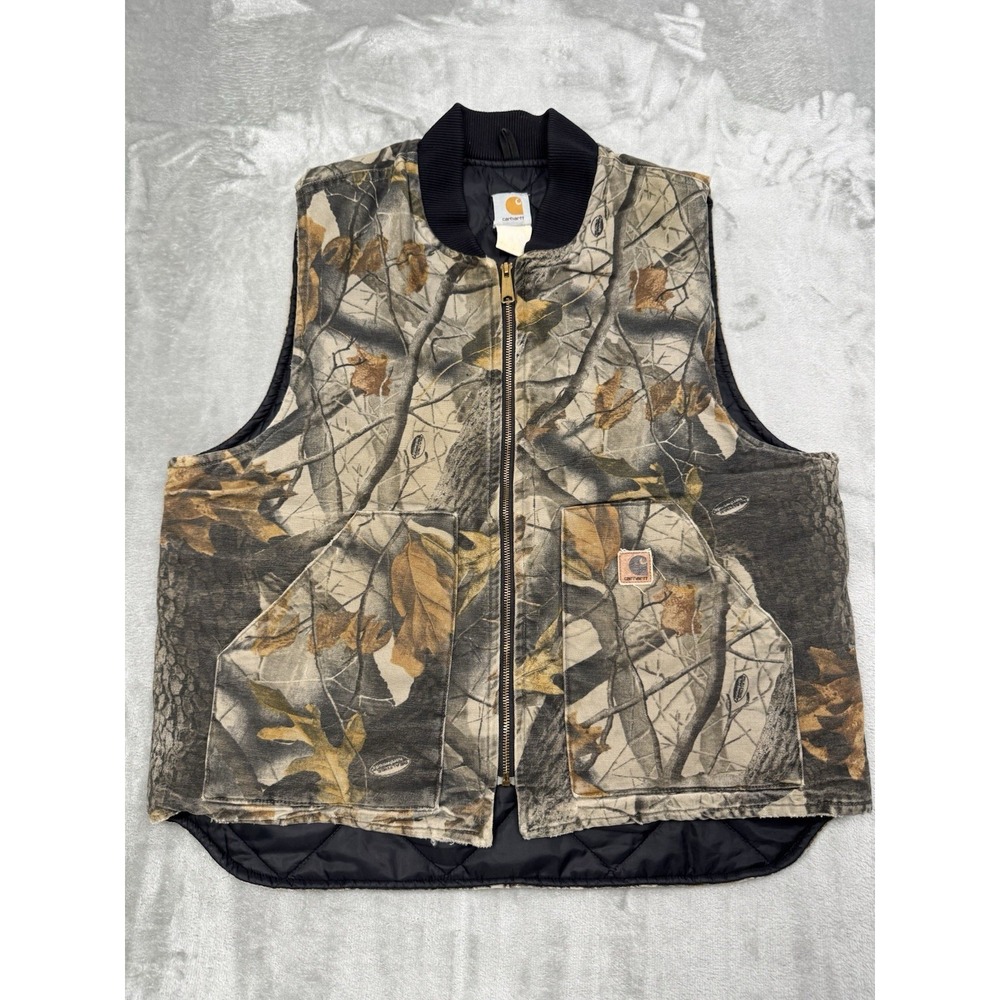 Vintage Carhartt Camo‎ Vest Mens XL Realtree Canvas Quilted Insulated Work V20